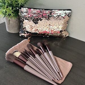 Ipsy Cosmetic Bag w/13pcs Soft Boutique Finds Makeup Brush Set 🌿🆕🌿
